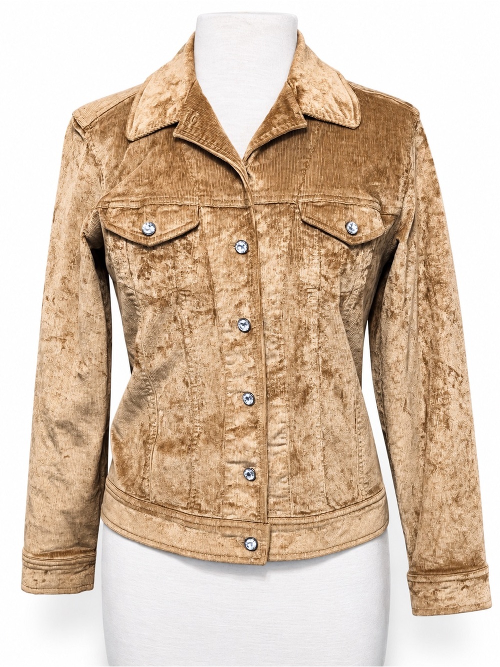 Patrick Christopher Crushed Velvet Corduroy Trucker Jacket S Rhinestone Buttons